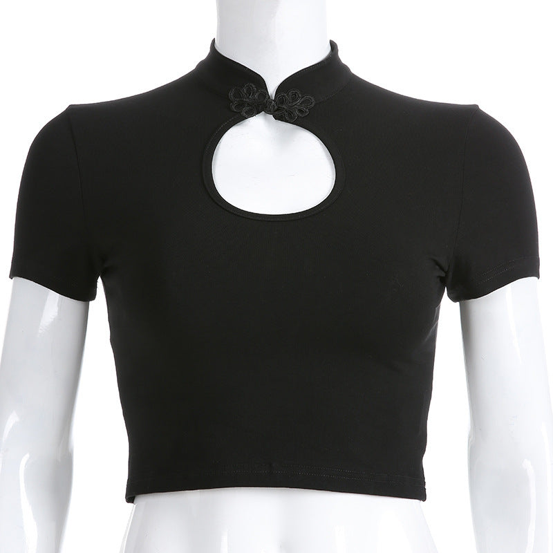 Explosion models sexy openwork button collar collar T-shirt tops women