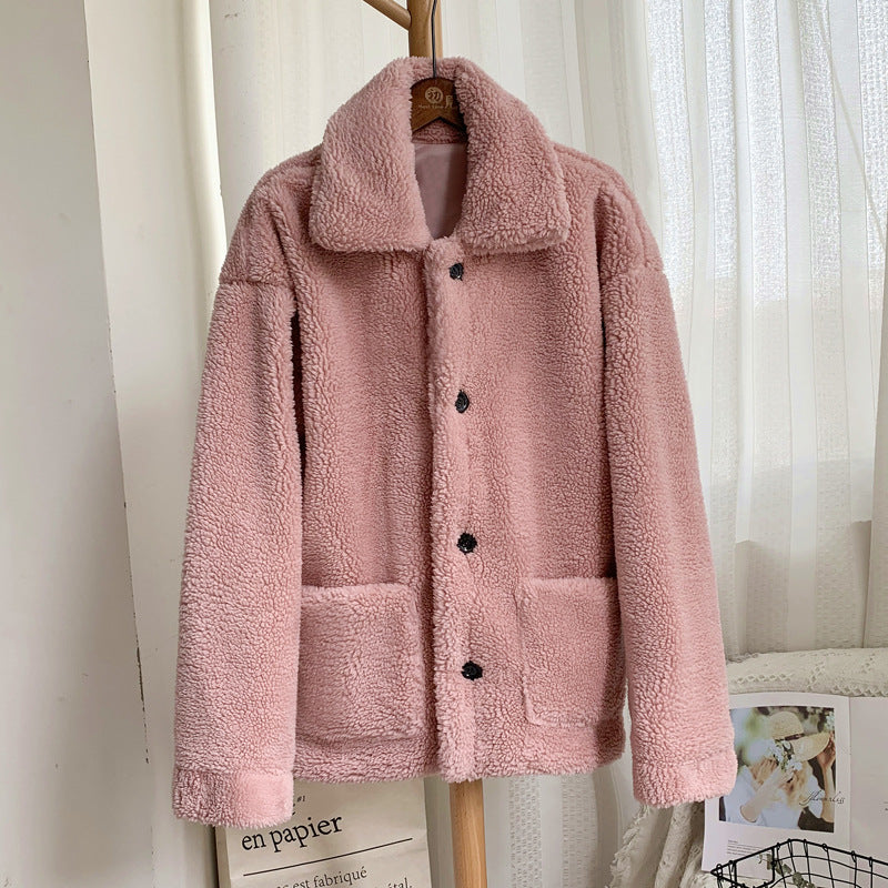 Women's Mid-Length Loose Grained Sheep Shearing Coat