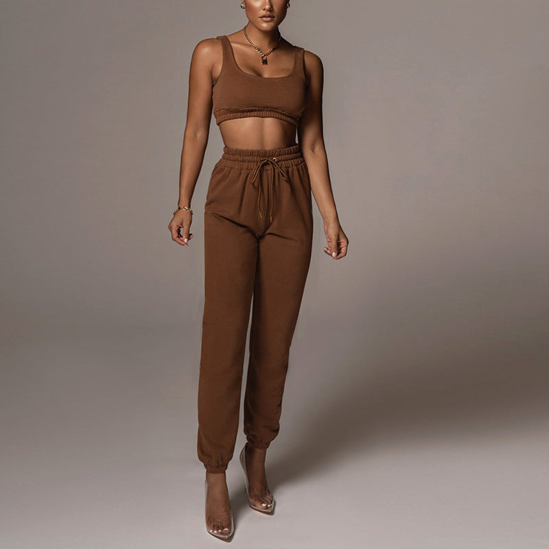 Women's Two-Piece Umbilical Vest And Tie-Up Trousers Suit Women