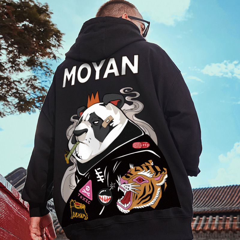 Hip-hop Hooded Sweater Men's Trendy Loose Winter Plus Velvet