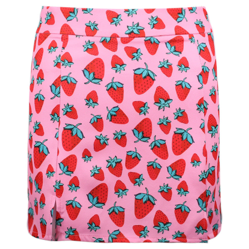 World Bank Cherry Print High Waist Hips Girls Slit Short Skirts