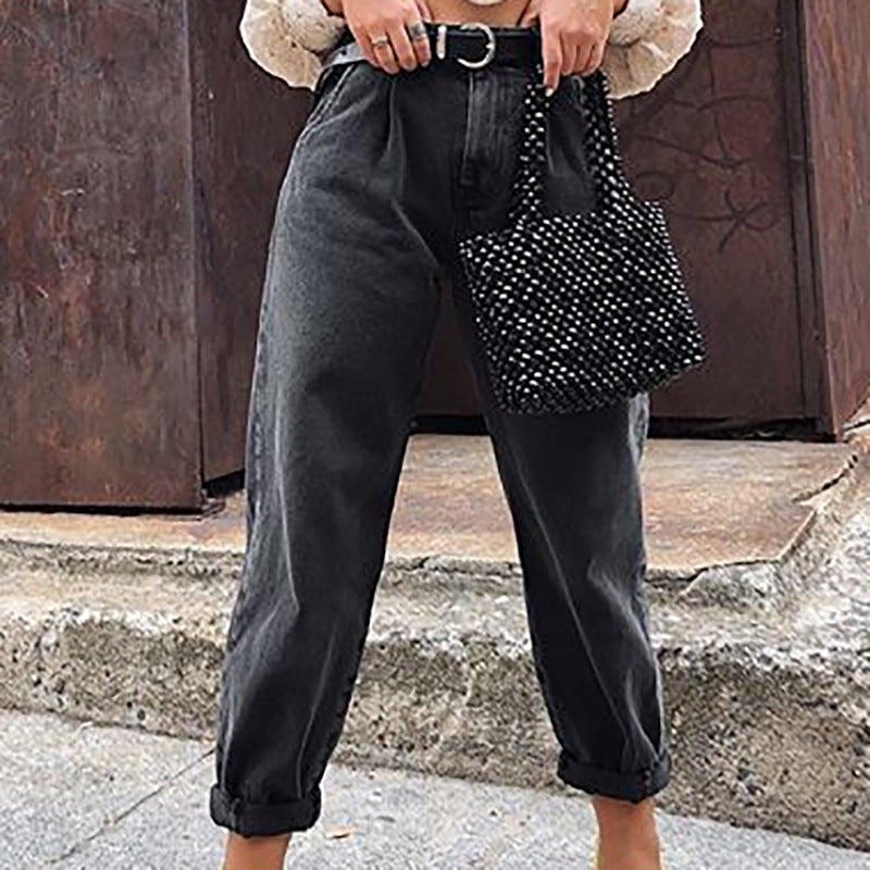 Loose high waist carrot denim trousers