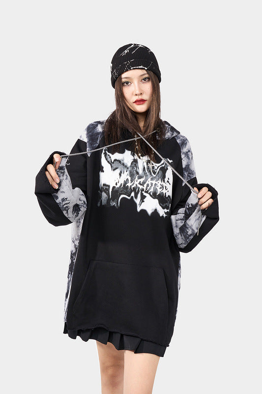 Tie Dye Panel Hooded Loose Sweater High Street