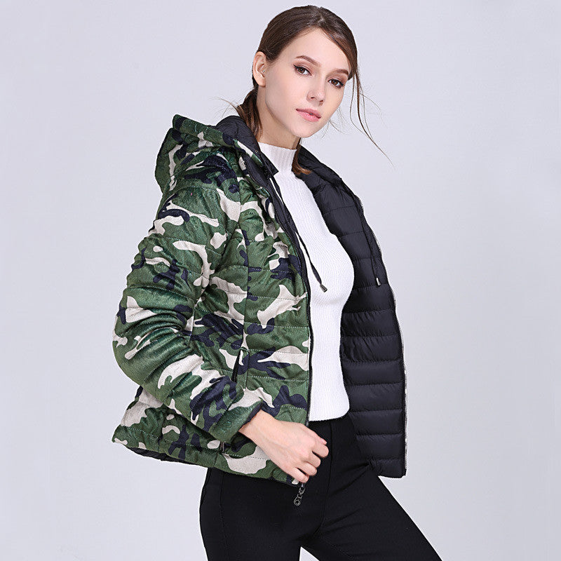 Women's Down Coat Camouflage Solid Color Double-Sided Coat