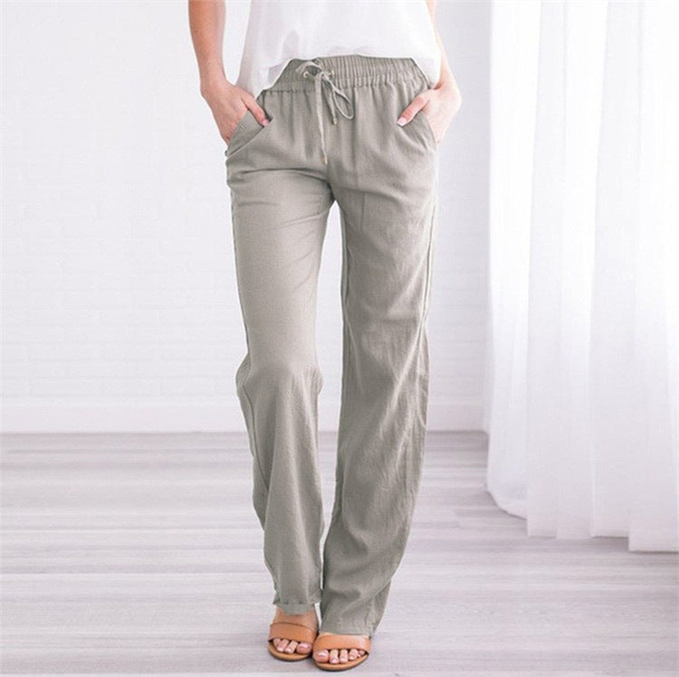 Foreign Trade Solid Color Elastic Waist Casual Trousers Women