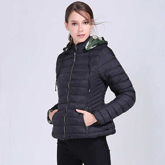 Women's Down Coat Camouflage Solid Color Double-Sided Coat