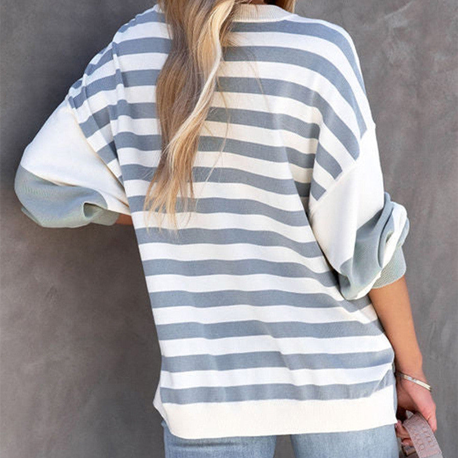 Women's Fashion Casual Striped Shoulder Pullover