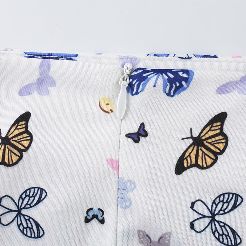 Butterfly print tight split hip skirt