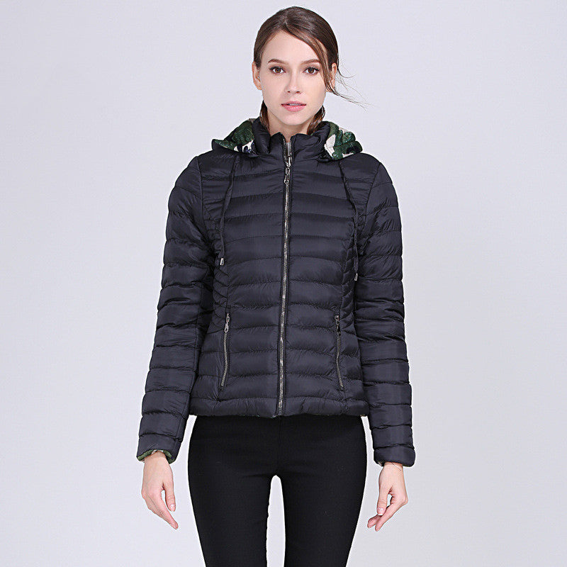 Women's Down Coat Camouflage Solid Color Double-Sided Coat