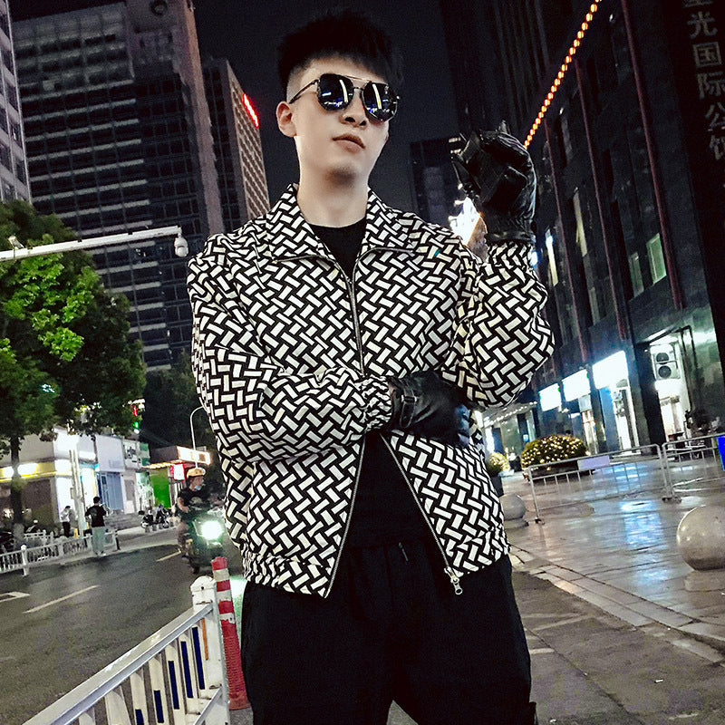Men's Trendy Ruffian Stand Collar Houndstooth Thick Jacket