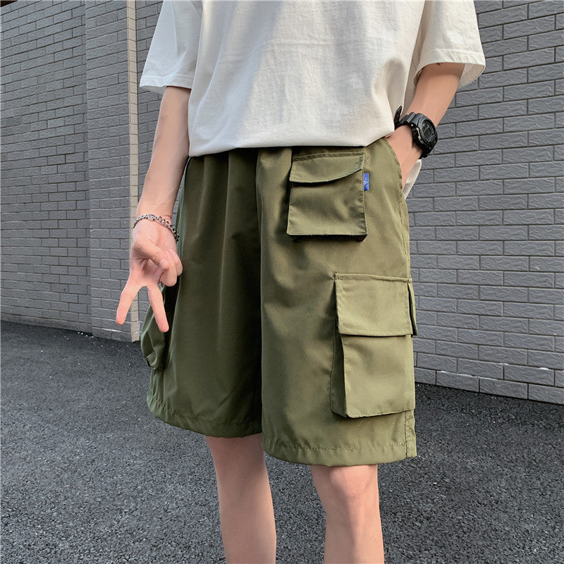 Multi-pocket cargo shorts men's straight loose wide leg