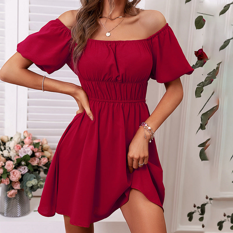 Solid Color High Waist Tube Top Dress Off-shoulder Shoulder-baring Simple Skirt