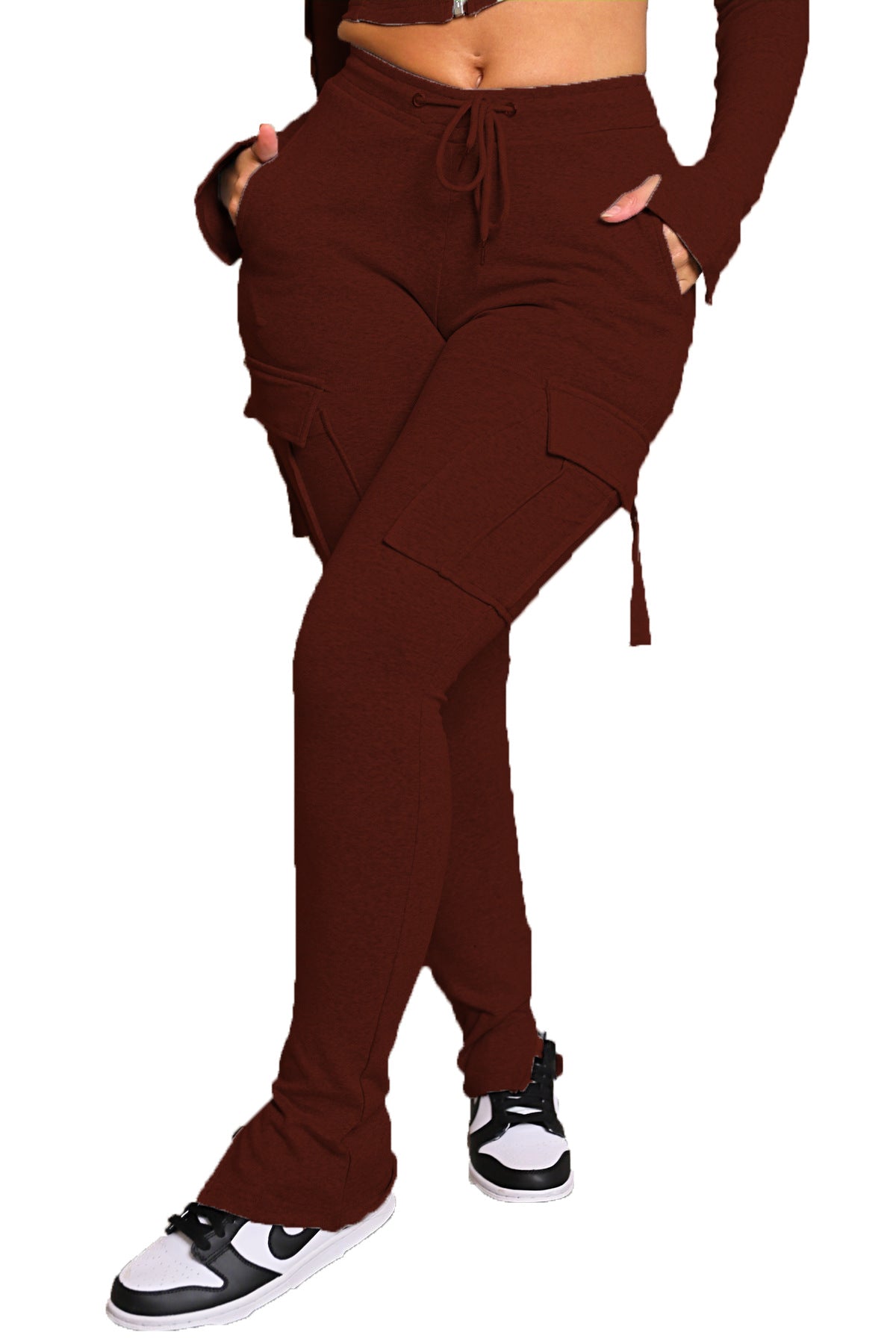 Cargo Pocket Drawstring Waist Split Trouser Legs