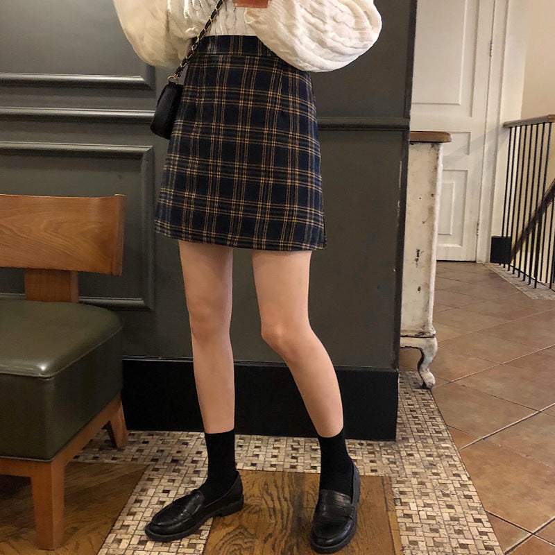 Plaid Skirt Korean Style All Match A Line Skirt