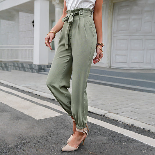 Women's High Waist Pocket Trousers All-Match Casual Pants Feet Pants Women