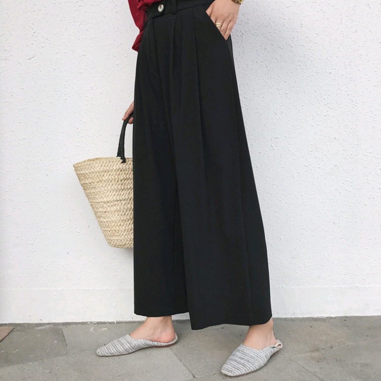 2021 summer new women's slim legs long chiffon wide leg pants Korean black wild suit trousers women