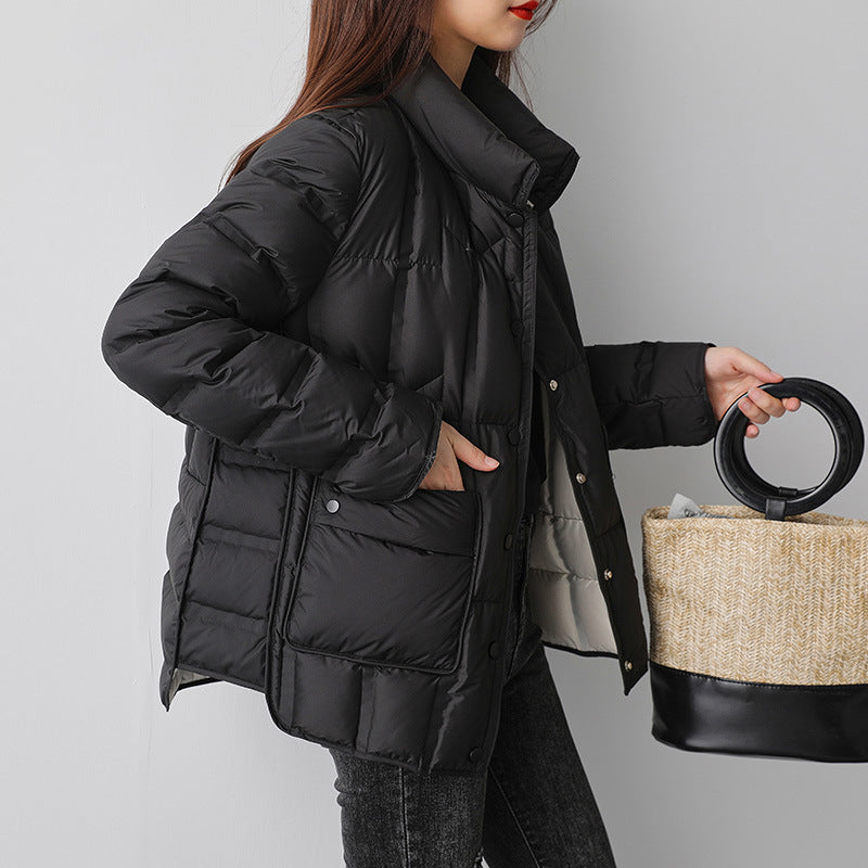 Casual White Duck Down Short Stand Collar Jacket