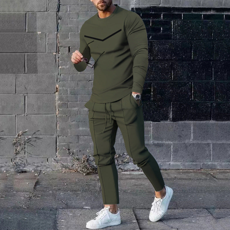 Round Neck Long Sleeve T-shirt Trousers Suit Men