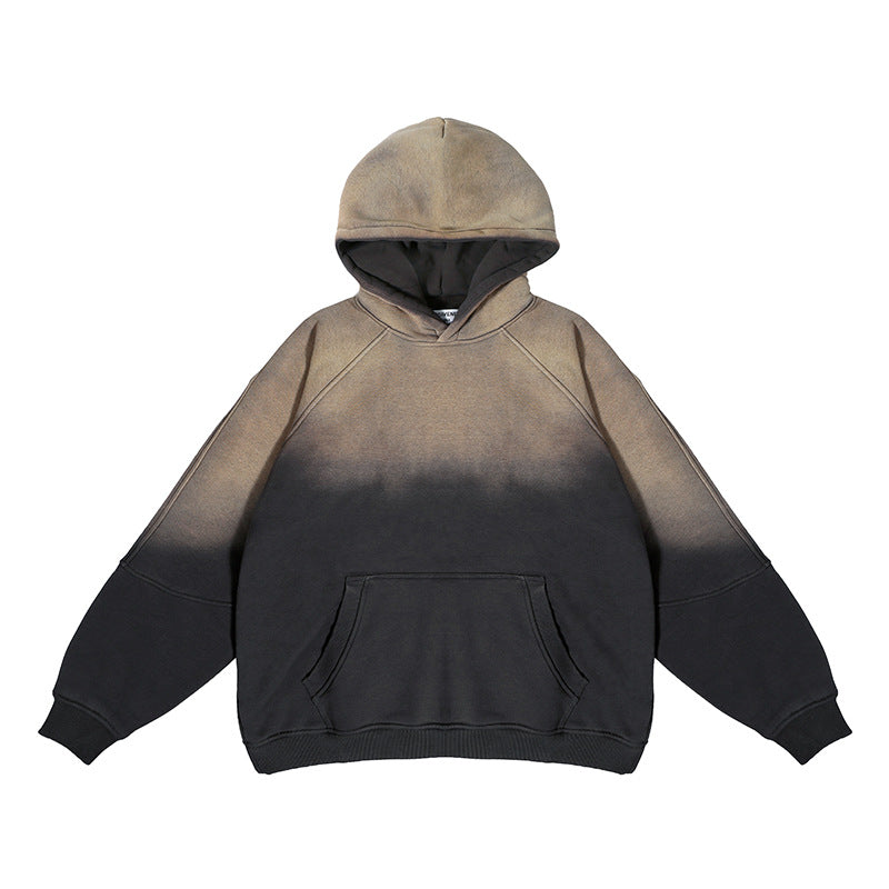 Gradient Two Colors Distressed Hooded Sweater