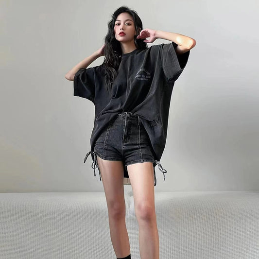 Black Pure Cotton Short Sleeved Female