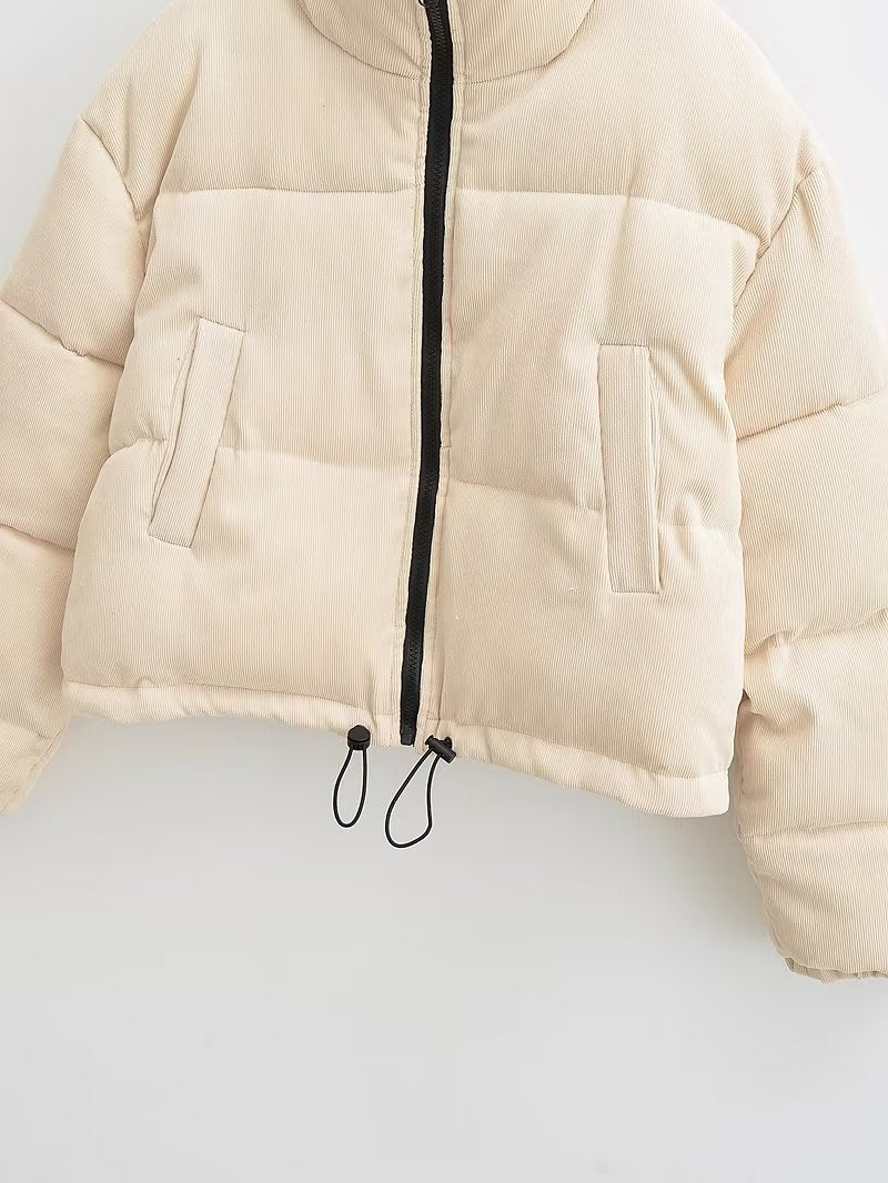 Winter Stand Collar Zipper Drawstring Cotton Coat