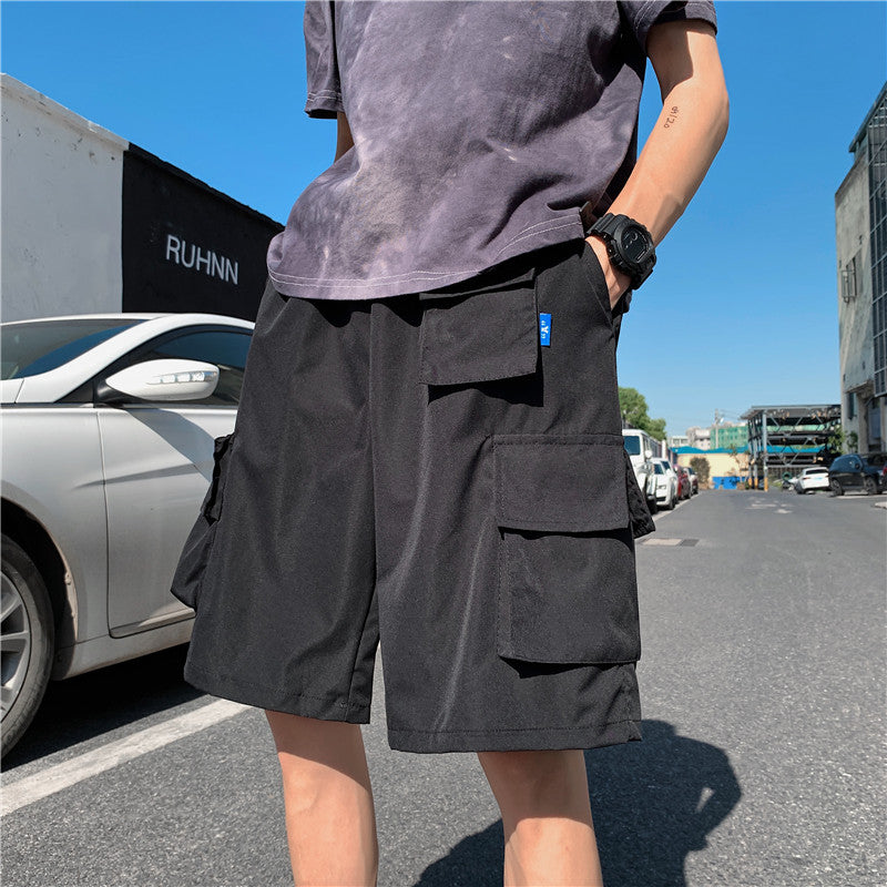 Multi-pocket cargo shorts men's straight loose wide leg