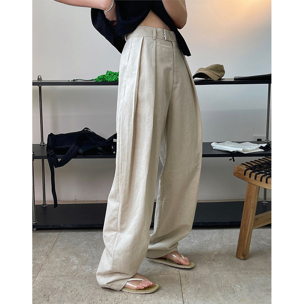 New Fashionable Linen High Waist Wide Leg Casual Trousers For Women