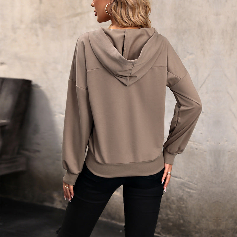 Women's Solid Color Long-sleeved Hoodie