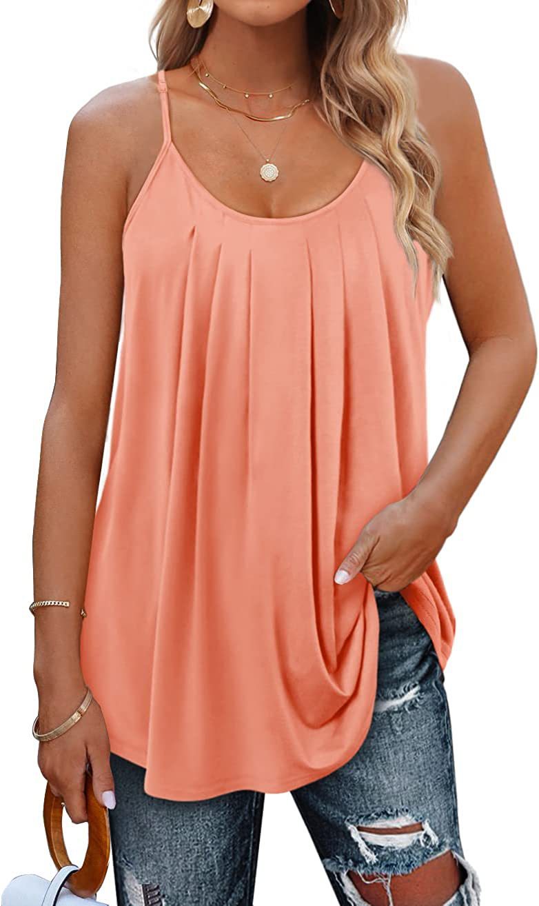 Women's Summer Vest Pleated Spaghetti Strap Tank Top