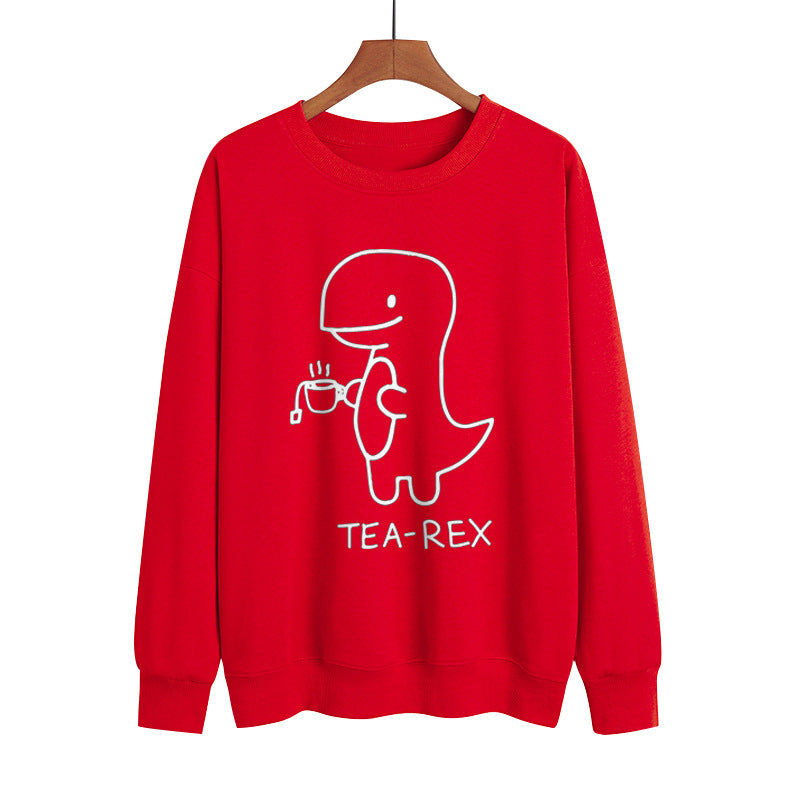 Popular Round Neck Sweater Dinosaur Printed Autumn And Winter Long Sleeve Casual Pullover