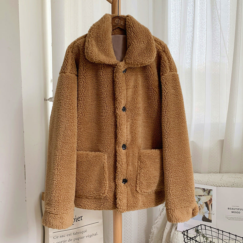 Women's Mid-Length Loose Grained Sheep Shearing Coat