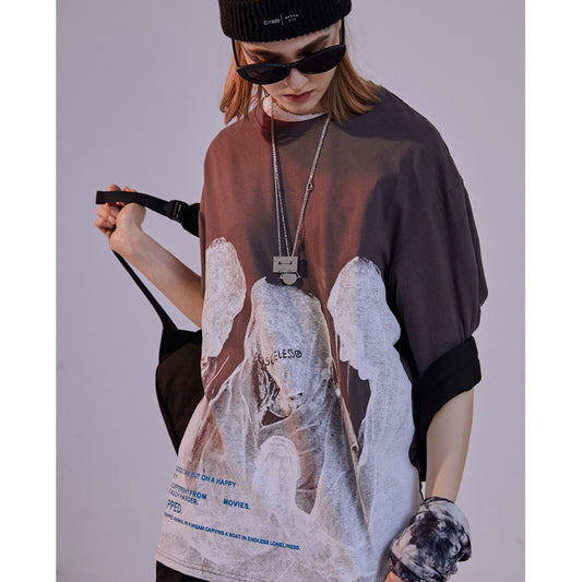 Madonna printed loose men and women half sleeve