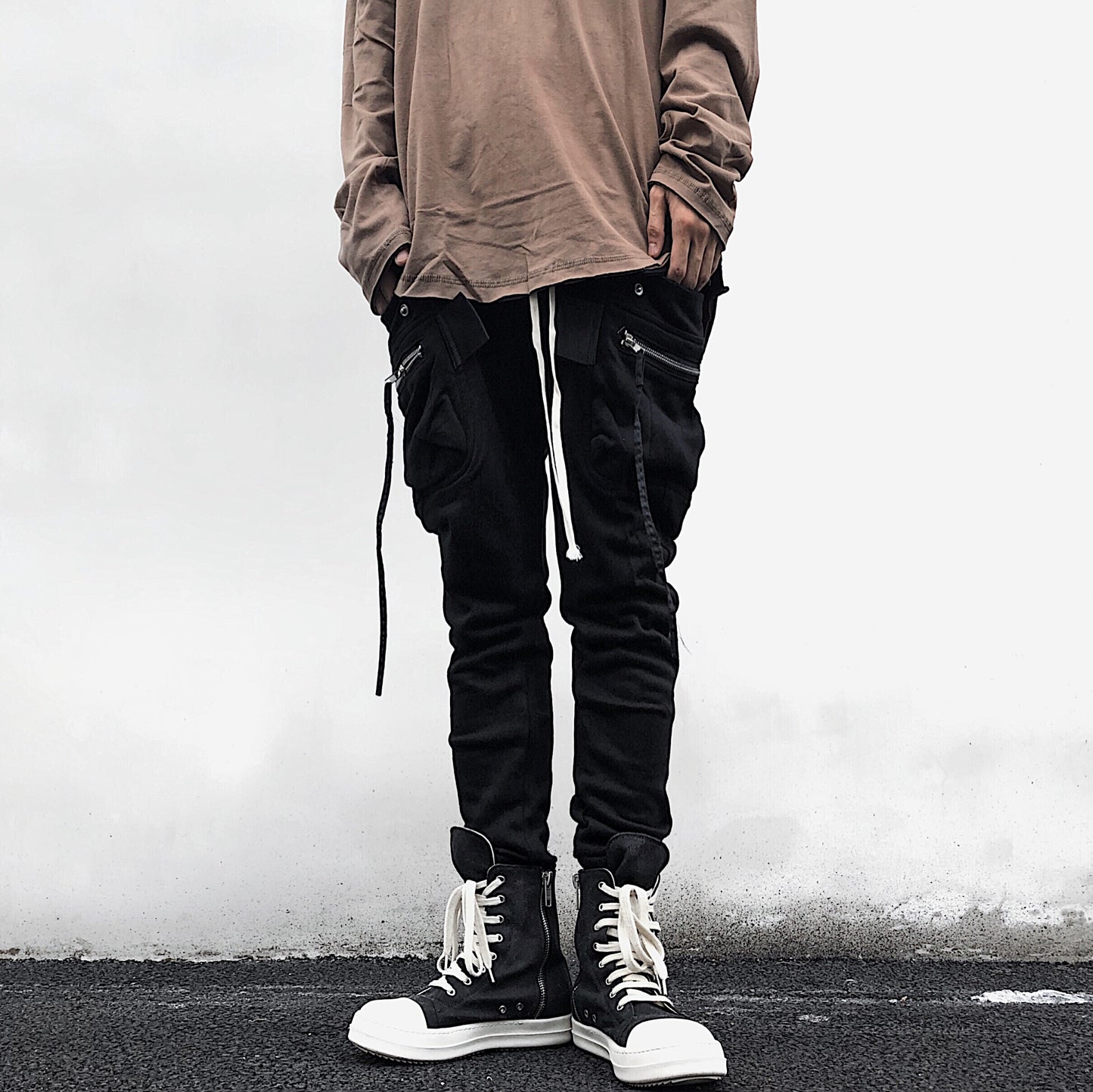 Large Pocket Drawstring Zipper With Bound Feet Small Foot Workwear Harlan Men's Slimming Pants