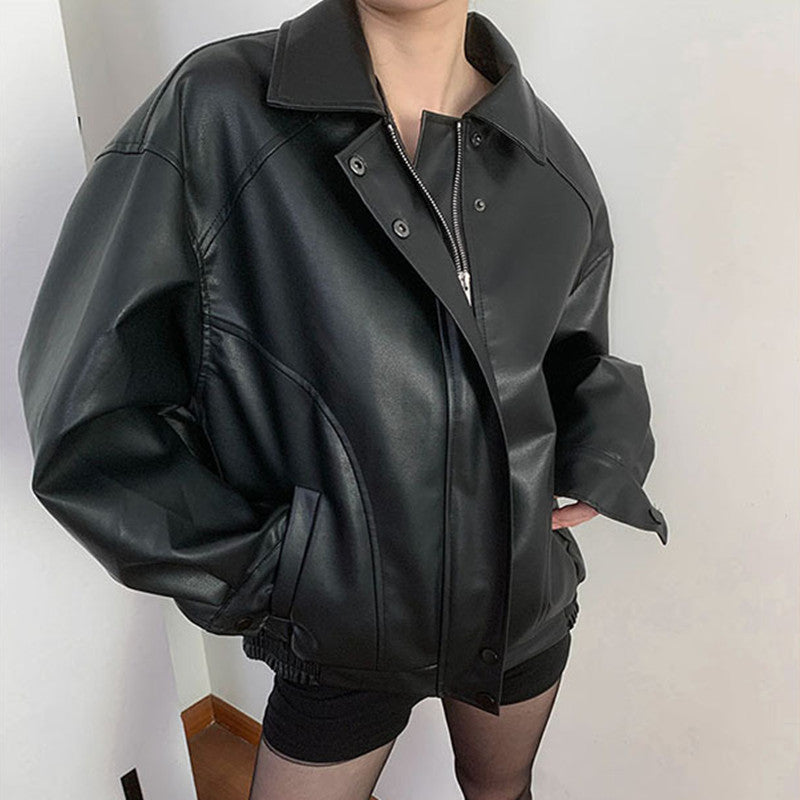 Women's Leather Loose Retro Distressed Coat