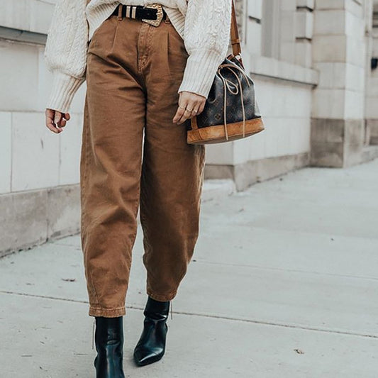 Loose high waist carrot denim trousers