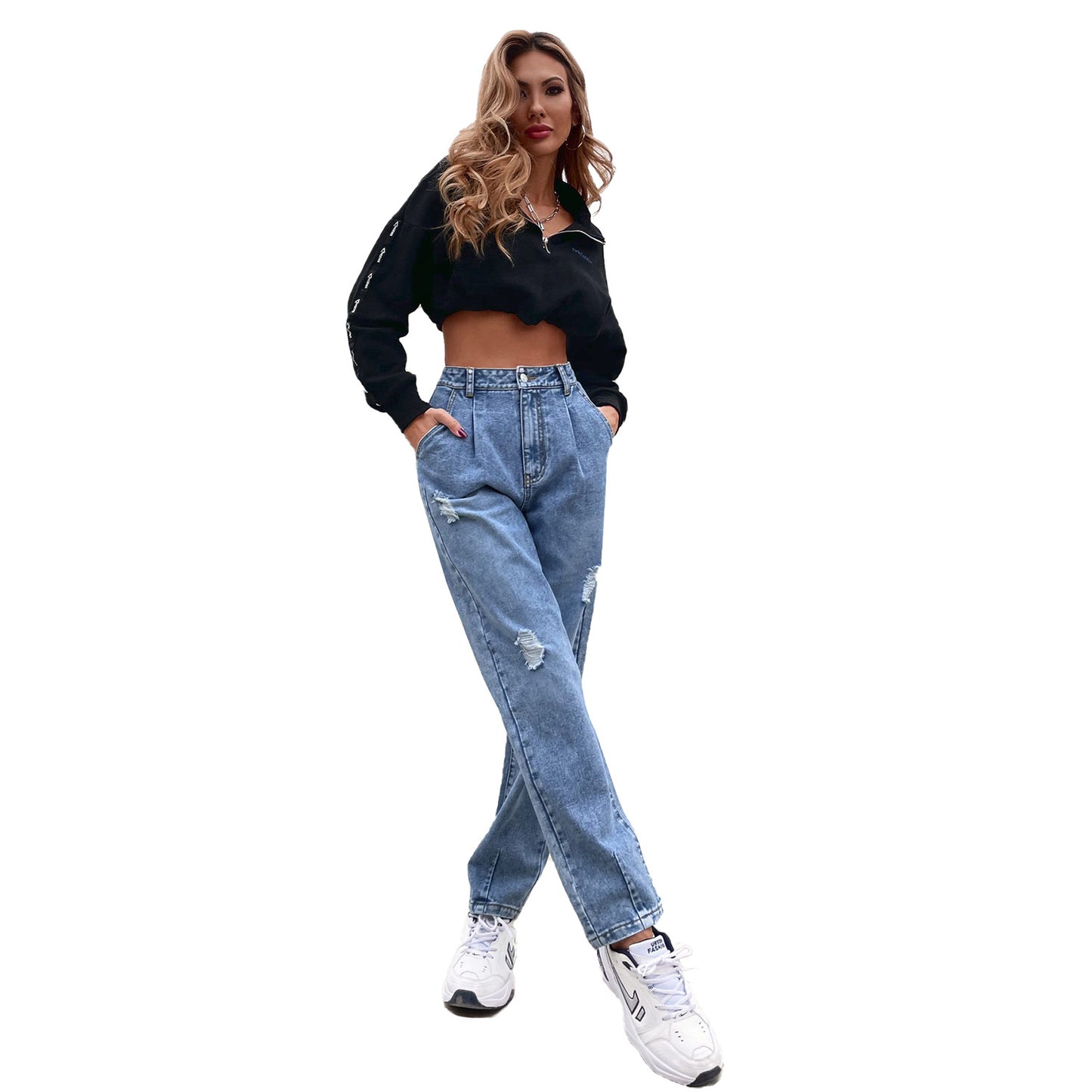 Jeans Show A New High Waist Thin Straight Loose