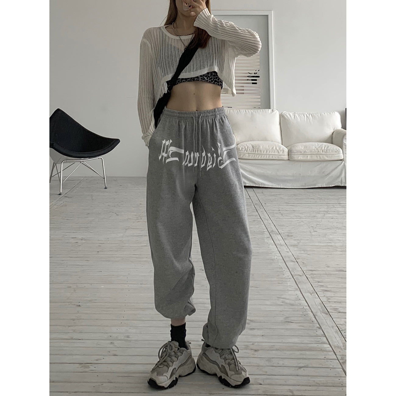 Flower Gray Loose Slacks Are Thin Trousers Women