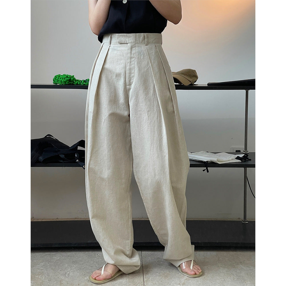 New Fashionable Linen High Waist Wide Leg Casual Trousers For Women