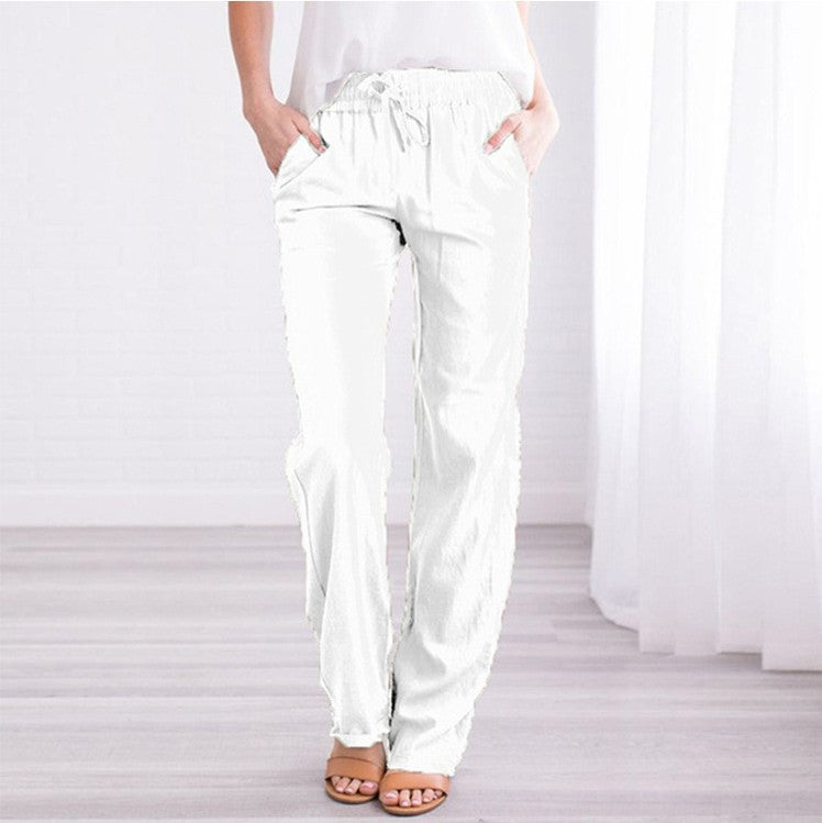 Foreign Trade Solid Color Elastic Waist Casual Trousers Women