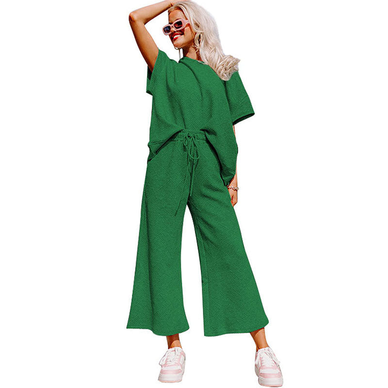 Loose Short Sleeve Trousers Suit Women