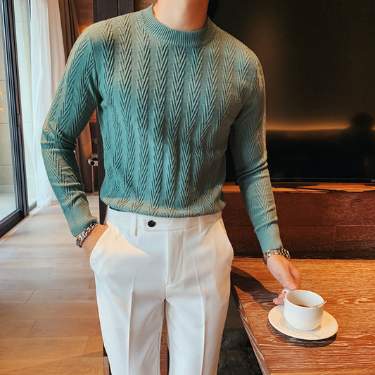 Men's Half Turtleneck Sweater Slim Twist Thick Thread