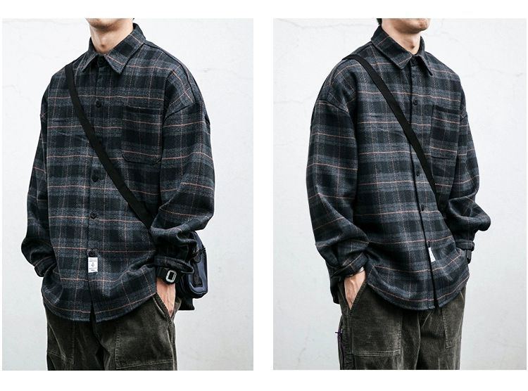 Autumn Winter Retro Sanding Padded Plaid Shirt