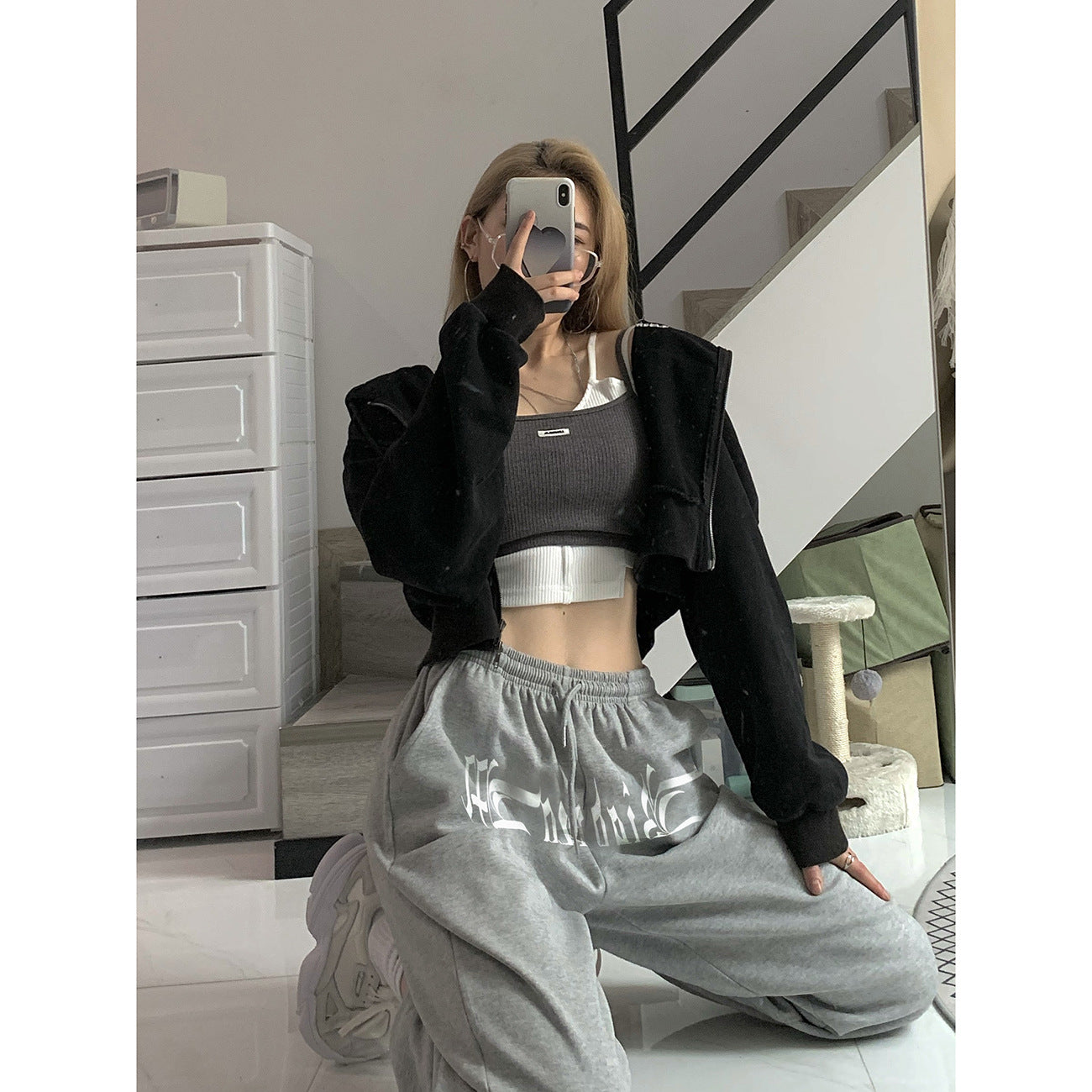 Flower Gray Loose Slacks Are Thin Trousers Women