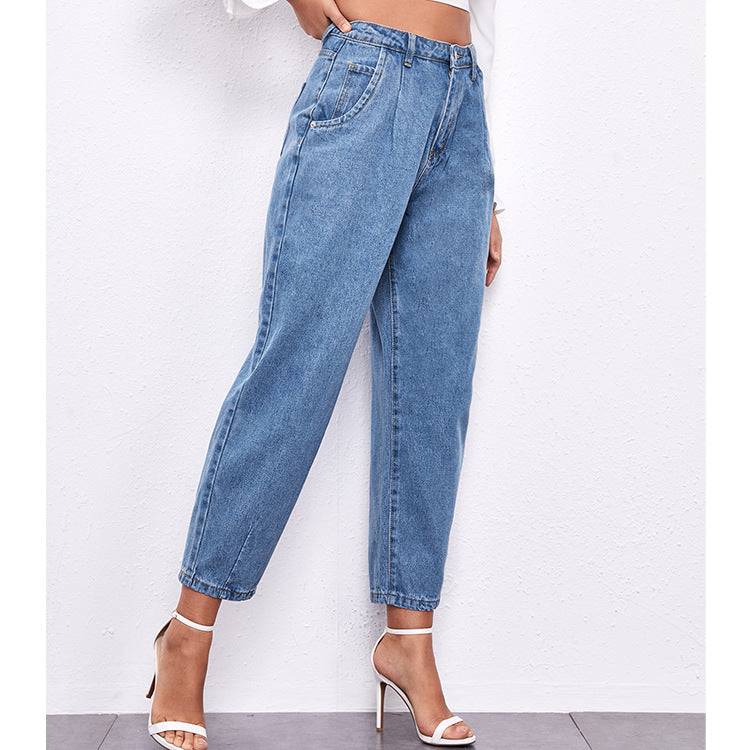 Loose High Waist Washed Daddy Pants Denim Trousers Women