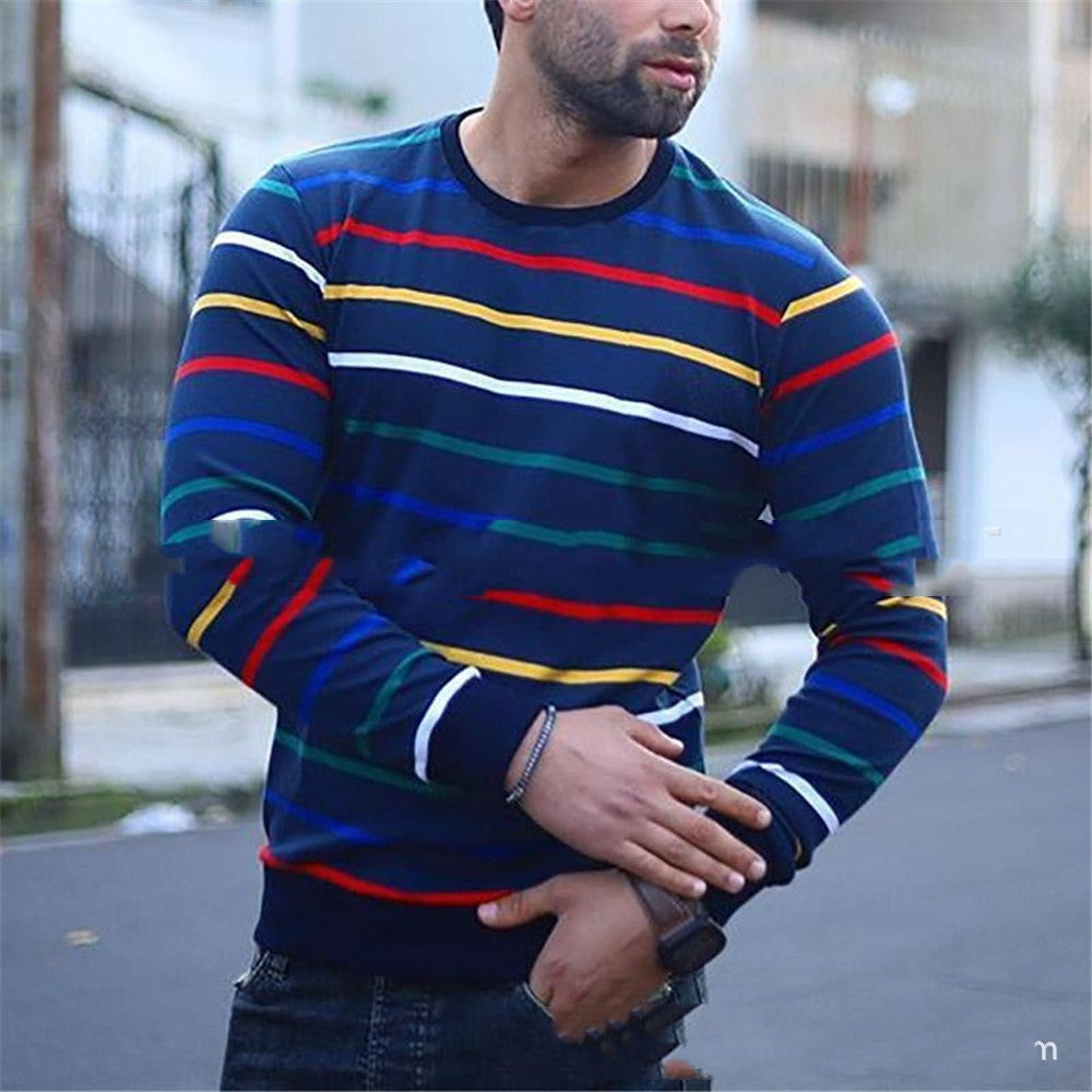 Men's Round Neck Striped Bottom Shirt