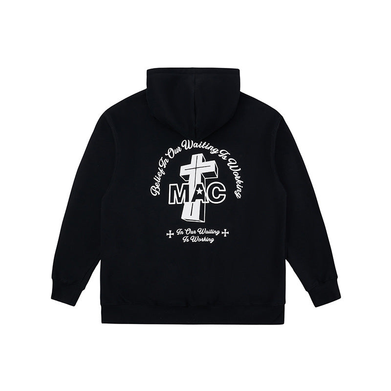 Men's Fashion Casual Printing Velvet Padded Hooded Sweatshirt