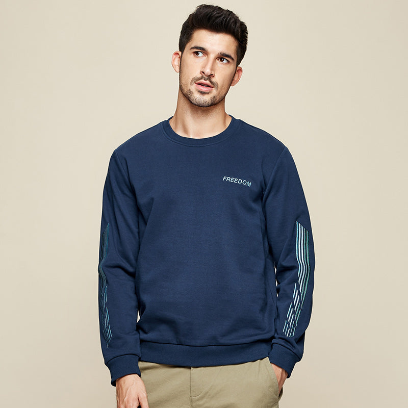 Letter embroidery crew neck sweater men