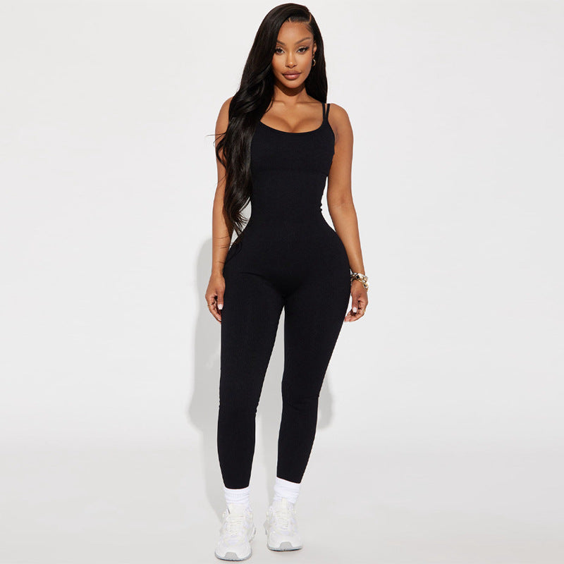 Women's Ribbed Backless Slim Fit Sports Jumpsuit