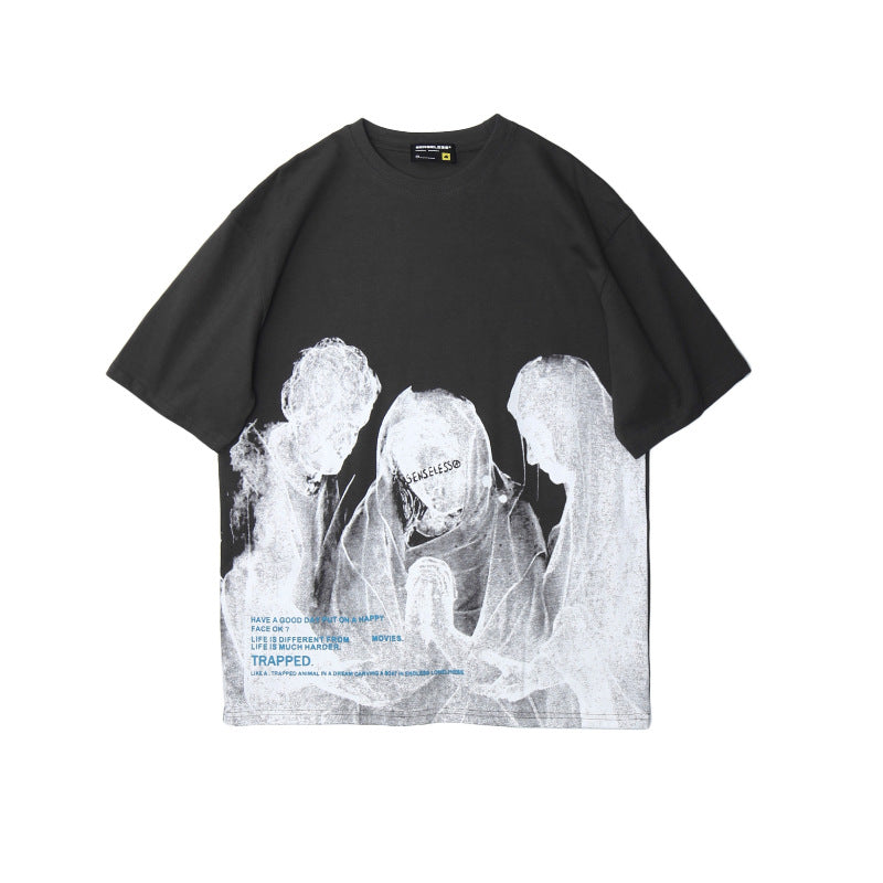 Madonna printed loose men and women half sleeve