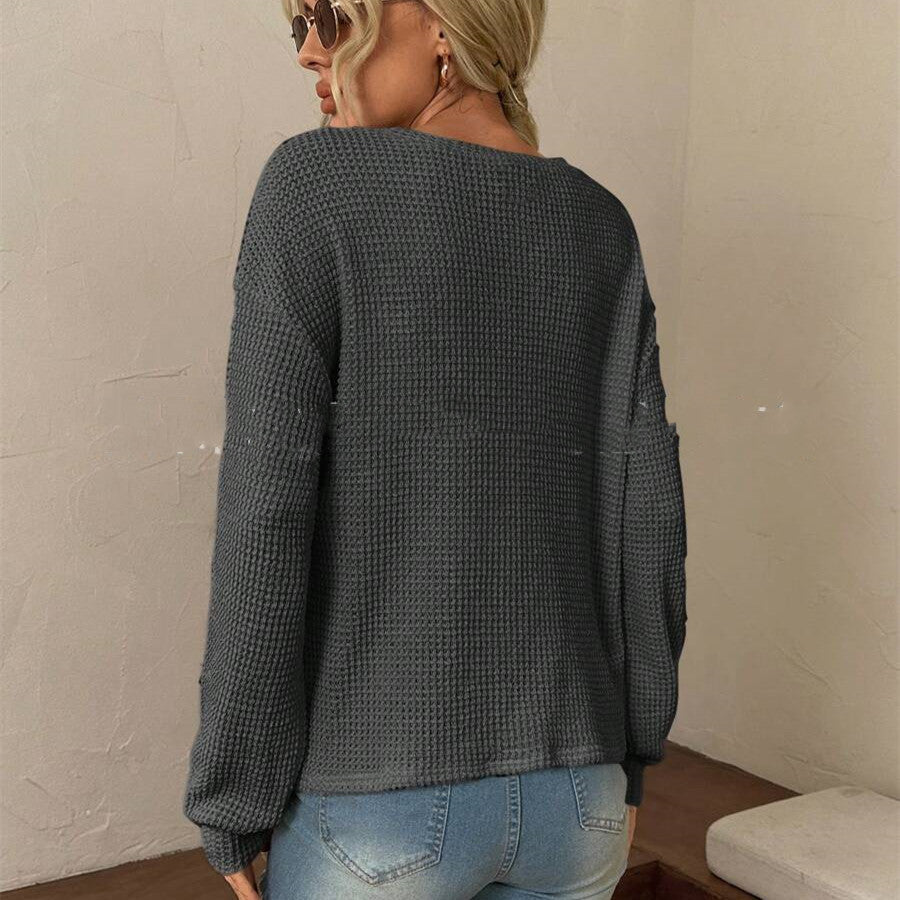 New Knitwear Fashion Round Neck Cross Long Sleeves Top